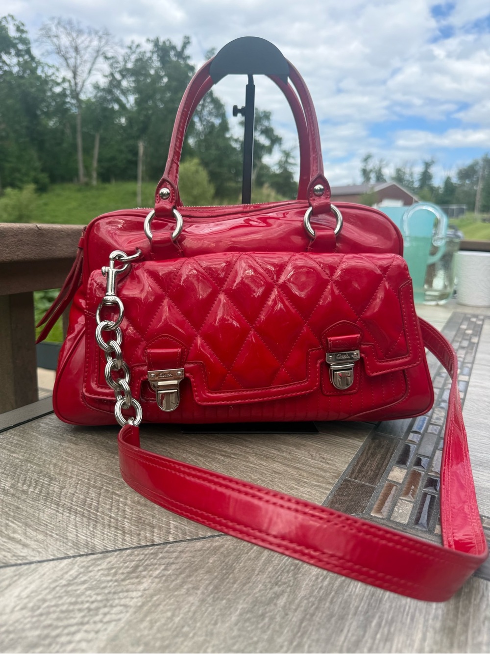 GUC Coach Poppy Liquid Gloss Vintage Pushlock Satchel Shoulder Bag - Picture 1 of 17